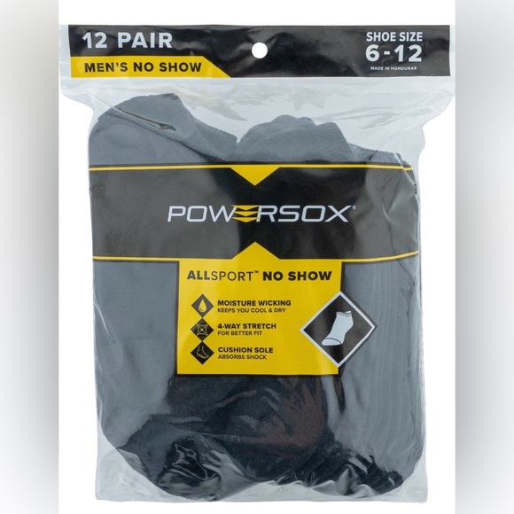 2 PowerSox Men's Cushion No Show Socks, 12-Pack 
24 Total 1 Pack Each Blk & Wht - Picture 7 of 11